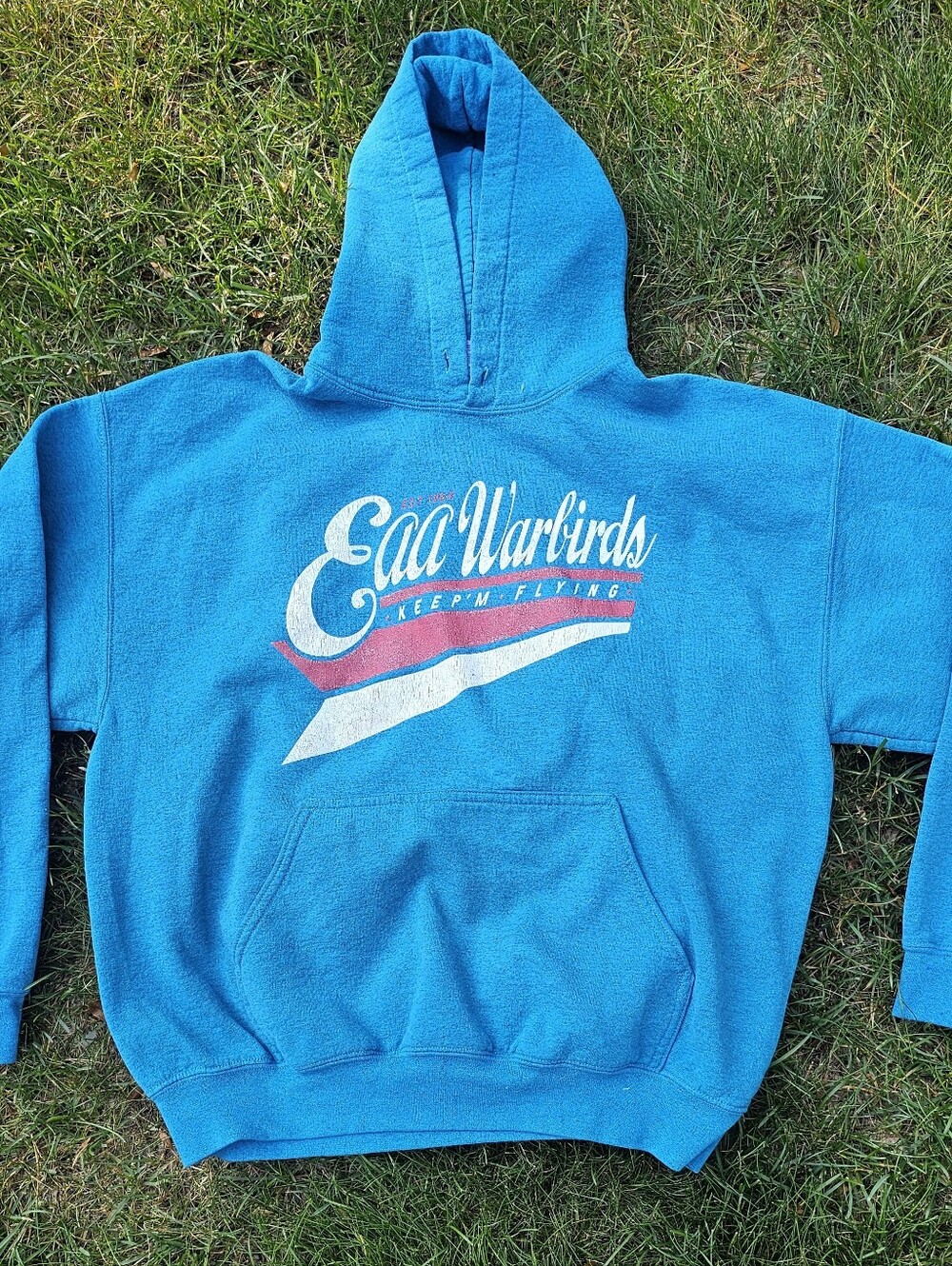 EAA Oshkosh Warbirds Hoodie Experimental Aircraft Association Large Blue Vintage